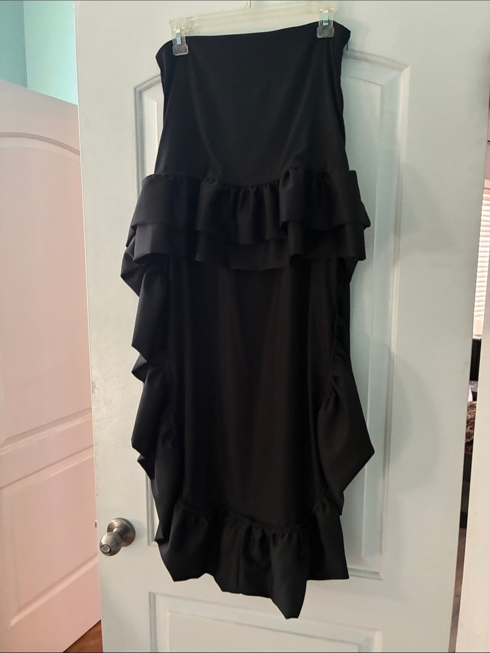 Strapless Black Ruffle Midi Dress for Women